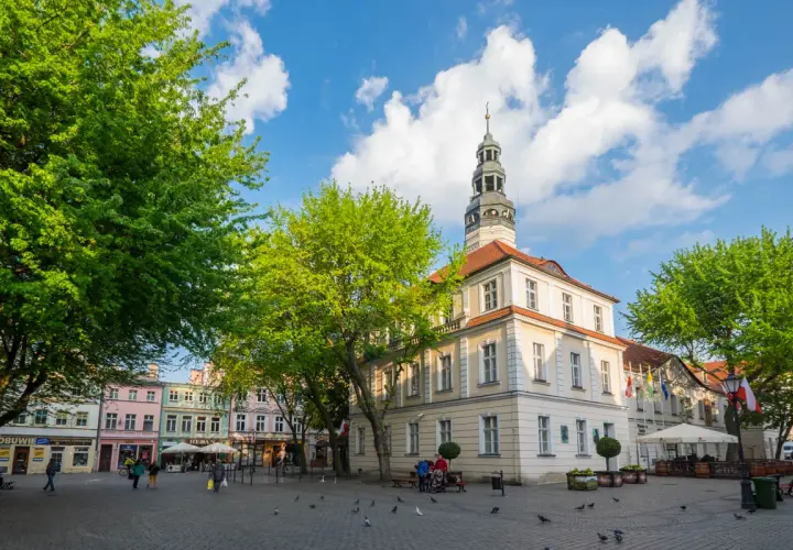 Rynek w Zielonej Górze, z ratuszem i kolorowymi kamieniczkami, zaprasza do odkrywania jego urokliwych atrakcji.