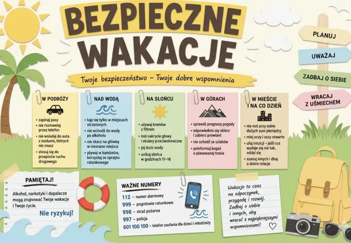 Bezpieczeństwo na wakacjach to klucz do dobrych wspomnień. Planuj, uważaj, dbaj o siebie i wracaj z uśmiechem!