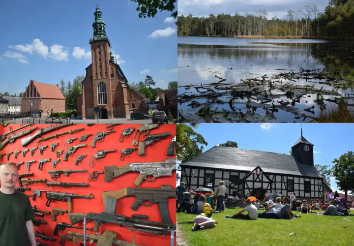 Kaszuby atrakcje: kościół, jezioro, kolekcja broni i festyn.