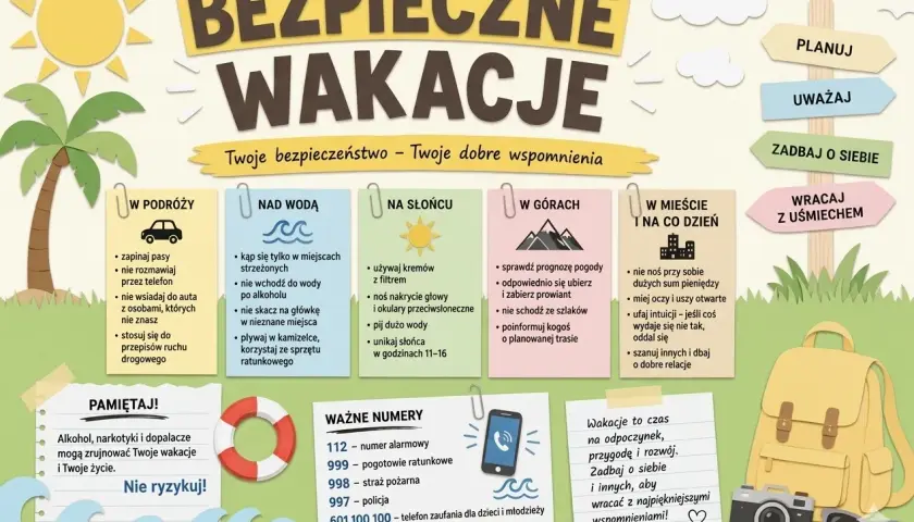 Bezpieczeństwo na wakacjach to klucz do dobrych wspomnień. Planuj, uważaj, dbaj o siebie i wracaj z uśmiechem!