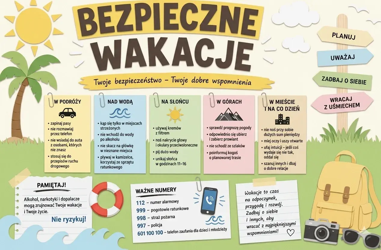 Bezpieczeństwo na wakacjach to klucz do dobrych wspomnień. Planuj, uważaj, dbaj o siebie i wracaj z uśmiechem!