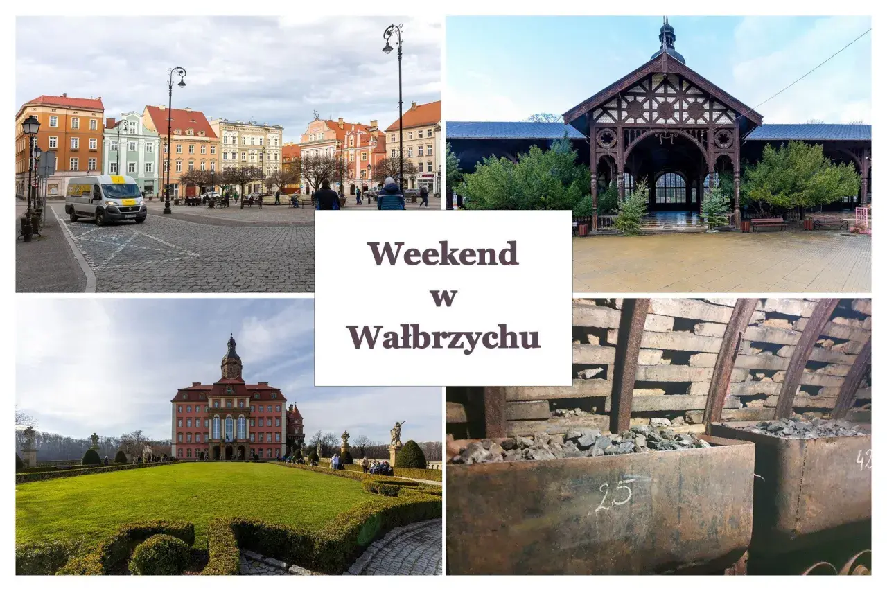 Wałbrzych atrakcje na weekend: kolorowy rynek, zabytkowa hala targowa, Książ i kopalnia.