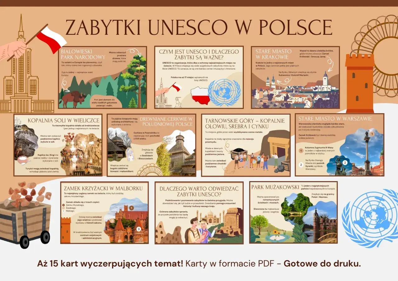 Odkryj obiekty UNESCO w Polsce: od prastarych puszcz po średniowieczne kopalnie i zamki. Poznaj bogactwo historii i kultury.