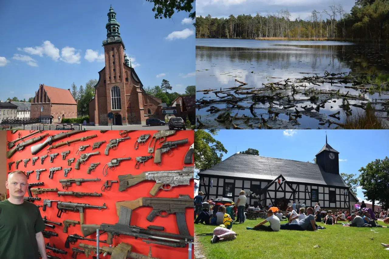Kaszuby atrakcje: kościół, jezioro, kolekcja broni i festyn.